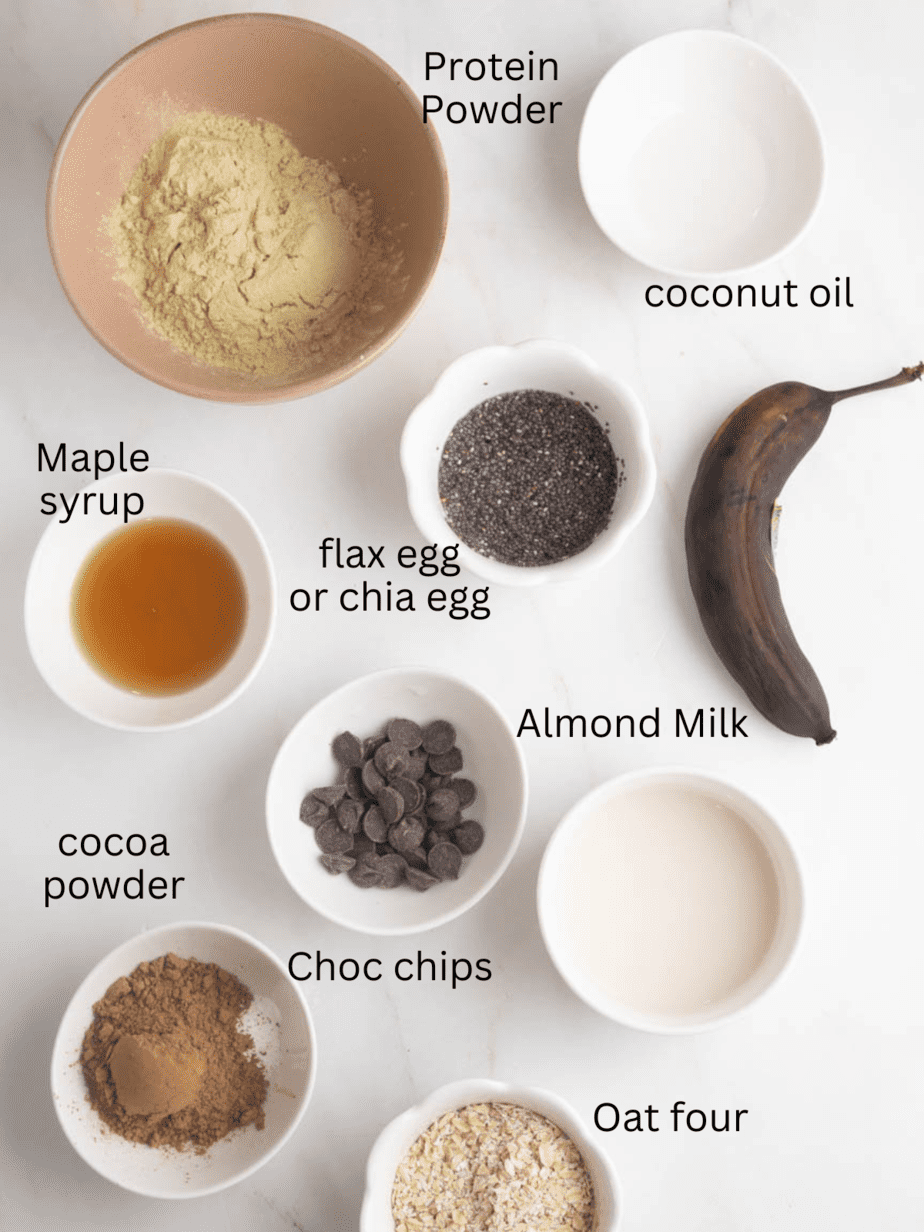 All of the ingredients for low sugar brownies with text labels