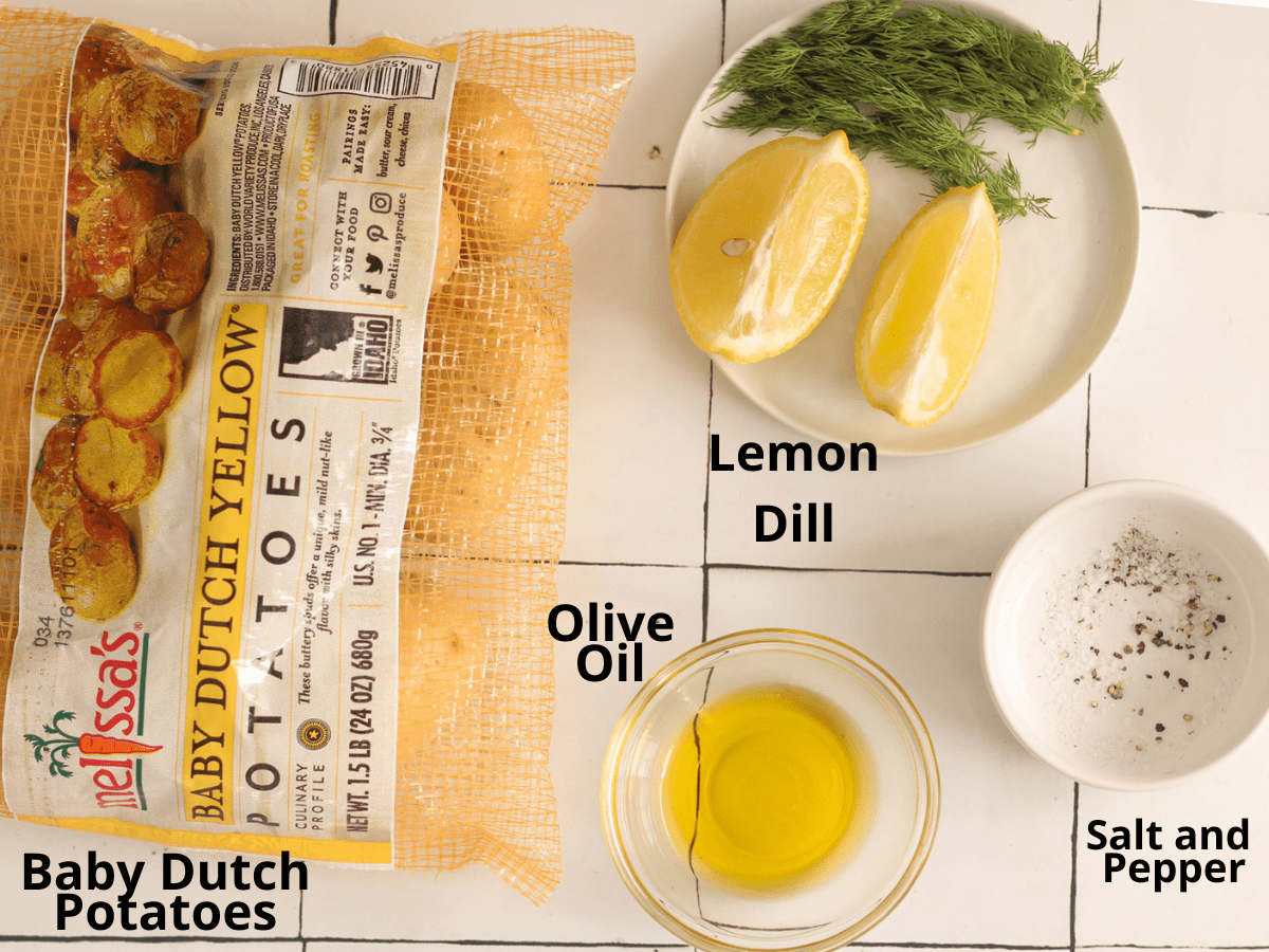 Ingredients for the recipe laid out on a tile surface 