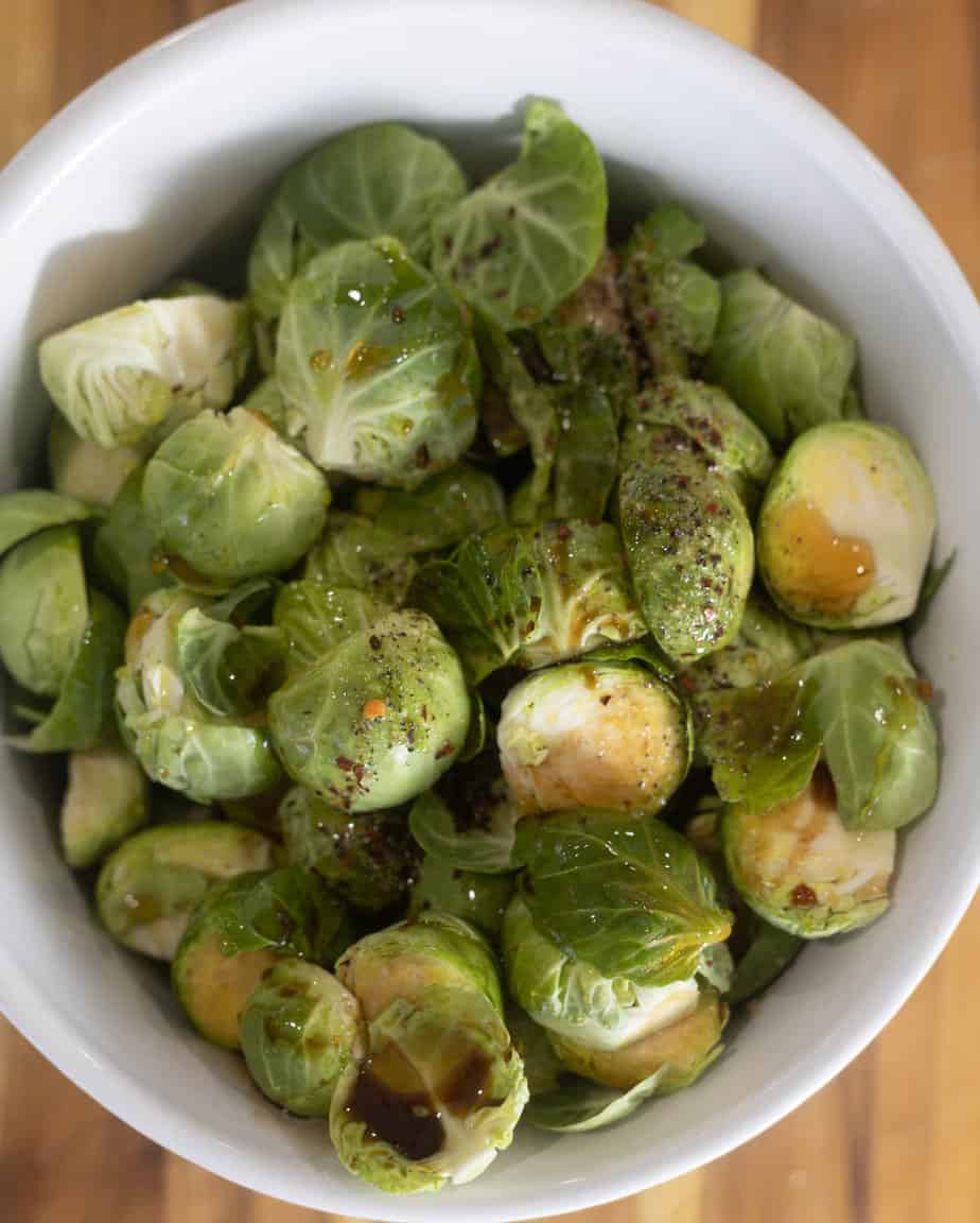 Brussel sprouts mixed in a bowl