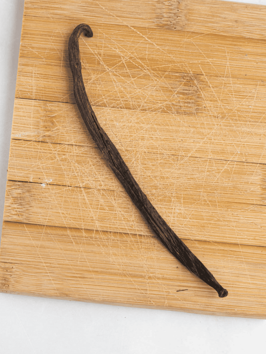 sliced vanilla bean on a cutting board