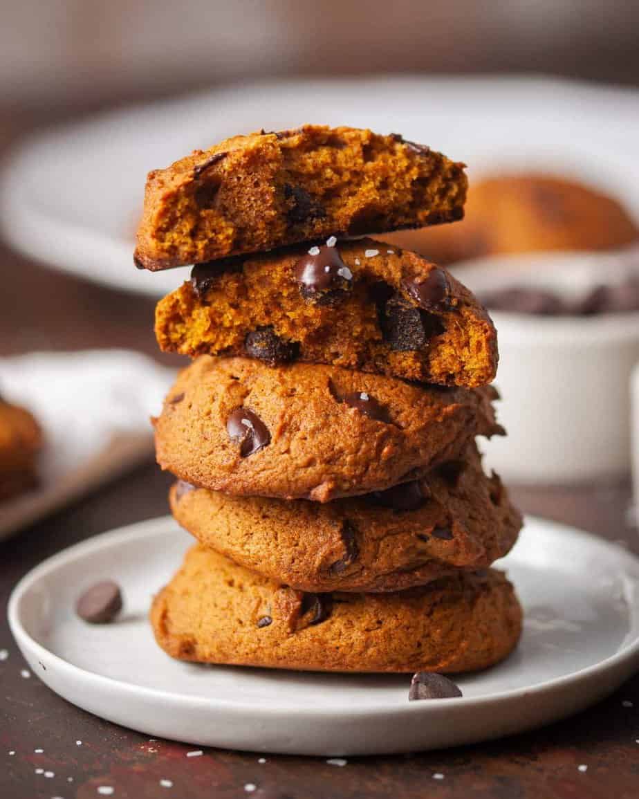 dairy free pumpkin cookies in a stack on a plate